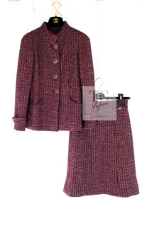 CHANEL 12PF Burgundy Wine Red Griopix Jacket Skirt Suit 34 シャネル バーガンディー ワイン レッド グリポア宝石ボタン ジャケット スカート スーツ 即発