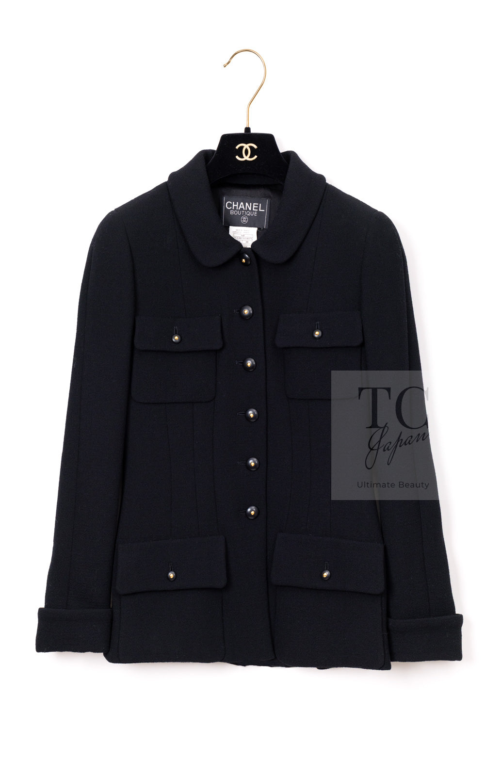 CHANEL 95A Vintage Black Hourglass Wool Jacket Skirt Suit 38 シャネル ヴィンテージ ブラック アワーグラス ウール ジャケット スカート スーツ 即発