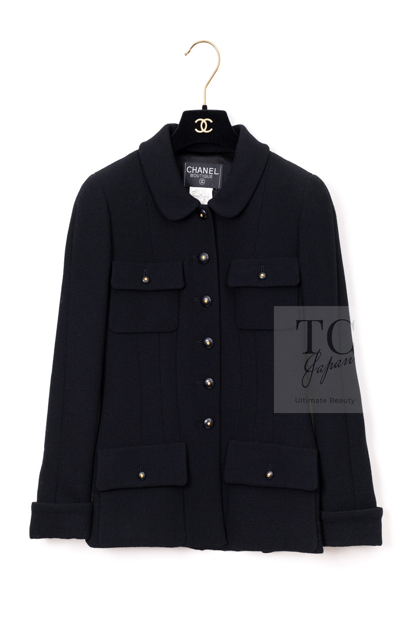 CHANEL 95A Vintage Black Hourglass Wool Jacket Skirt Suit 38 シャネル ヴィンテージ ブラック アワーグラス ウール ジャケット スカート スーツ 即発