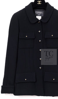 CHANEL 95A Vintage Black Hourglass Wool Jacket Skirt Suit 38 シャネル ヴィンテージ ブラック アワーグラス ウール ジャケット スカート スーツ 即発