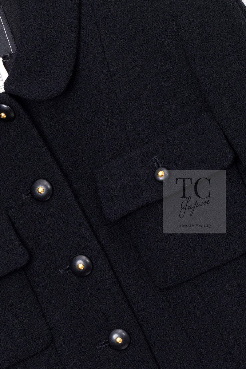 CHANEL 95A Vintage Black Hourglass Wool Jacket Skirt Suit 38 シャネル ヴィンテージ ブラック アワーグラス ウール ジャケット スカート スーツ 即発