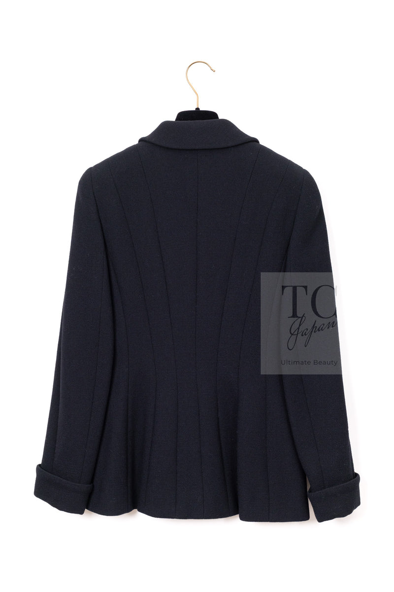 CHANEL 95A Vintage Black Hourglass Wool Jacket Skirt Suit 38 シャネル ヴィンテージ ブラック アワーグラス ウール ジャケット スカート スーツ 即発