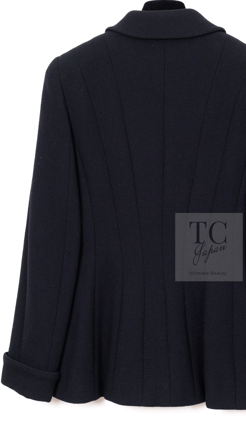 CHANEL 95A Vintage Black Hourglass Wool Jacket Skirt Suit 38 シャネル ヴィンテージ ブラック アワーグラス ウール ジャケット スカート スーツ 即発