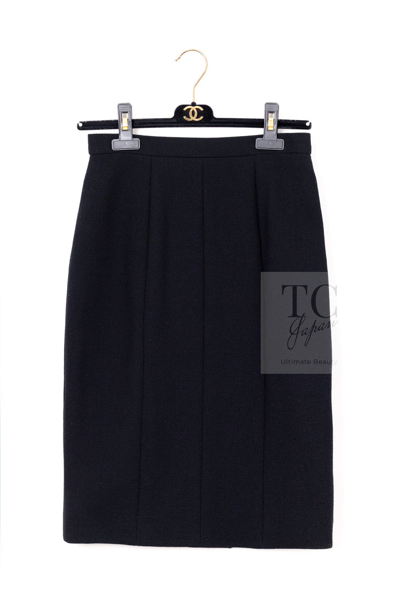 CHANEL 95A Vintage Black Hourglass Wool Jacket Skirt Suit 38 シャネル ヴィンテージ ブラック アワーグラス ウール ジャケット スカート スーツ 即発