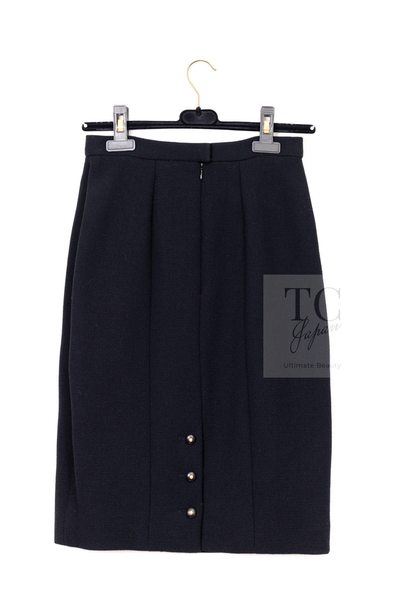 CHANEL 95A Vintage Black Hourglass Wool Jacket Skirt Suit 38 シャネル ヴィンテージ ブラック アワーグラス ウール ジャケット スカート スーツ 即発