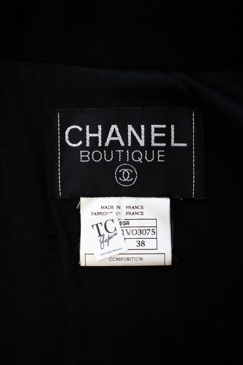 CHANEL 95A Vintage Black Hourglass Wool Jacket Skirt Suit 38 シャネル ヴィンテージ ブラック アワーグラス ウール ジャケット スカート スーツ 即発