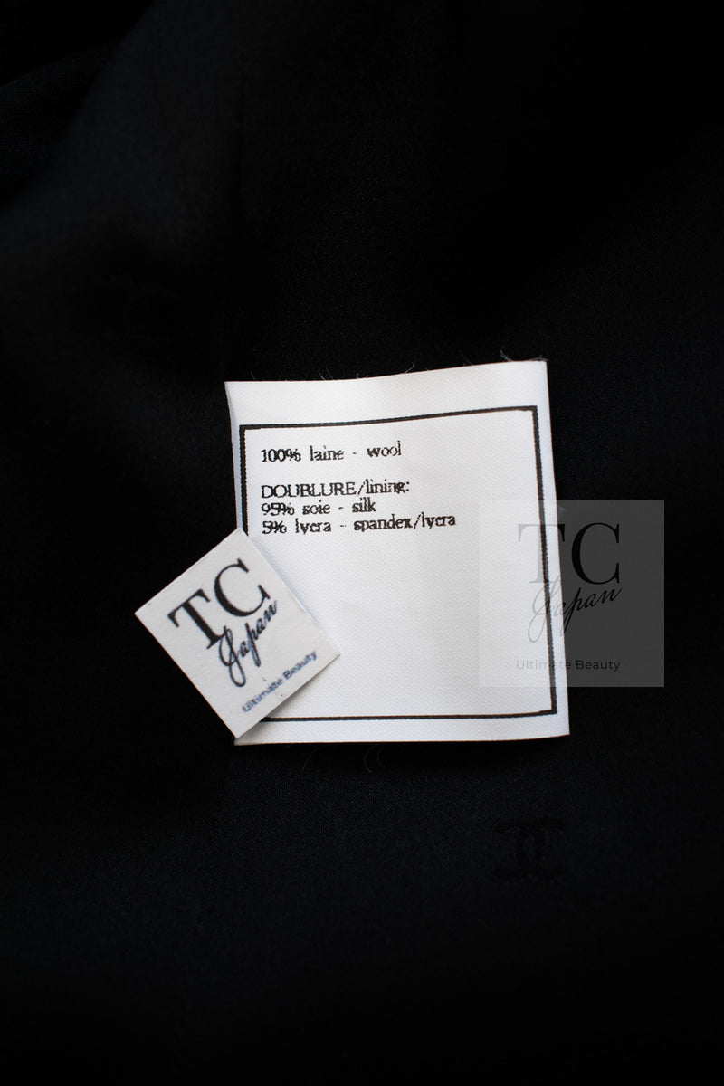CHANEL 95A Vintage Black Hourglass Wool Jacket Skirt Suit 38 シャネル ヴィンテージ ブラック アワーグラス ウール ジャケット スカート スーツ 即発