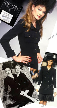 CHANEL 95A Vintage Black Hourglass Wool Jacket Skirt Suit 38 シャネル ヴィンテージ ブラック アワーグラス ウール ジャケット スカート スーツ 即発