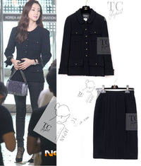 CHANEL 95A Vintage Black Hourglass Wool Jacket Skirt Suit 38 シャネル ヴィンテージ ブラック アワーグラス ウール ジャケット スカート スーツ 即発