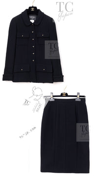 CHANEL 95A Vintage Black Hourglass Wool Jacket Skirt Suit 38 シャネル ヴィンテージ ブラック アワーグラス ウール ジャケット スカート スーツ 即発