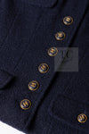 CHANEL 95A Vintage Dark Navy CC Buttons Wool Tweed Jacket Skirt Suit 44 シャネル ヴィンテージ ダーク ネイビー ココボタン ウール ダブル ツイード ジャケット スカート スーツ 即発
