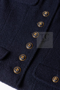 CHANEL 95A Vintage Dark Navy CC Buttons Wool Tweed Jacket Skirt Suit 44 シャネル ヴィンテージ ダーク ネイビー ココボタン ウール ダブル ツイード ジャケット スカート スーツ 即発
