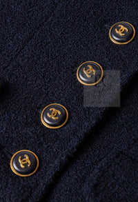 CHANEL 95A Vintage Dark Navy CC Buttons Wool Tweed Jacket Skirt Suit 44 シャネル ヴィンテージ ダーク ネイビー ココボタン ウール ダブル ツイード ジャケット スカート スーツ 即発