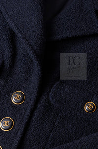 CHANEL 95A Vintage Dark Navy CC Buttons Wool Tweed Jacket Skirt Suit 44 シャネル ヴィンテージ ダーク ネイビー ココボタン ウール ダブル ツイード ジャケット スカート スーツ 即発