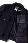 CHANEL 95A Vintage Dark Navy CC Buttons Wool Tweed Jacket Skirt Suit 44 シャネル ヴィンテージ ダーク ネイビー ココボタン ウール ダブル ツイード ジャケット スカート スーツ 即発