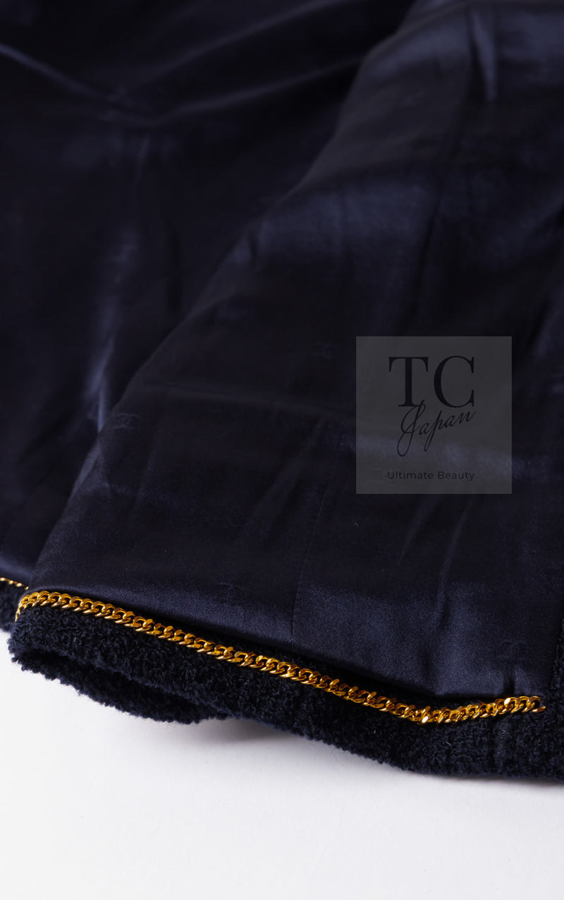 CHANEL 95A Vintage Dark Navy CC Buttons Wool Tweed Jacket Skirt Suit 44 シャネル ヴィンテージ ダーク ネイビー ココボタン ウール ダブル ツイード ジャケット スカート スーツ 即発