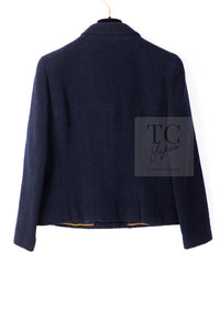 CHANEL 95A Vintage Dark Navy CC Buttons Wool Tweed Jacket Skirt Suit 44 シャネル ヴィンテージ ダーク ネイビー ココボタン ウール ダブル ツイード ジャケット スカート スーツ 即発