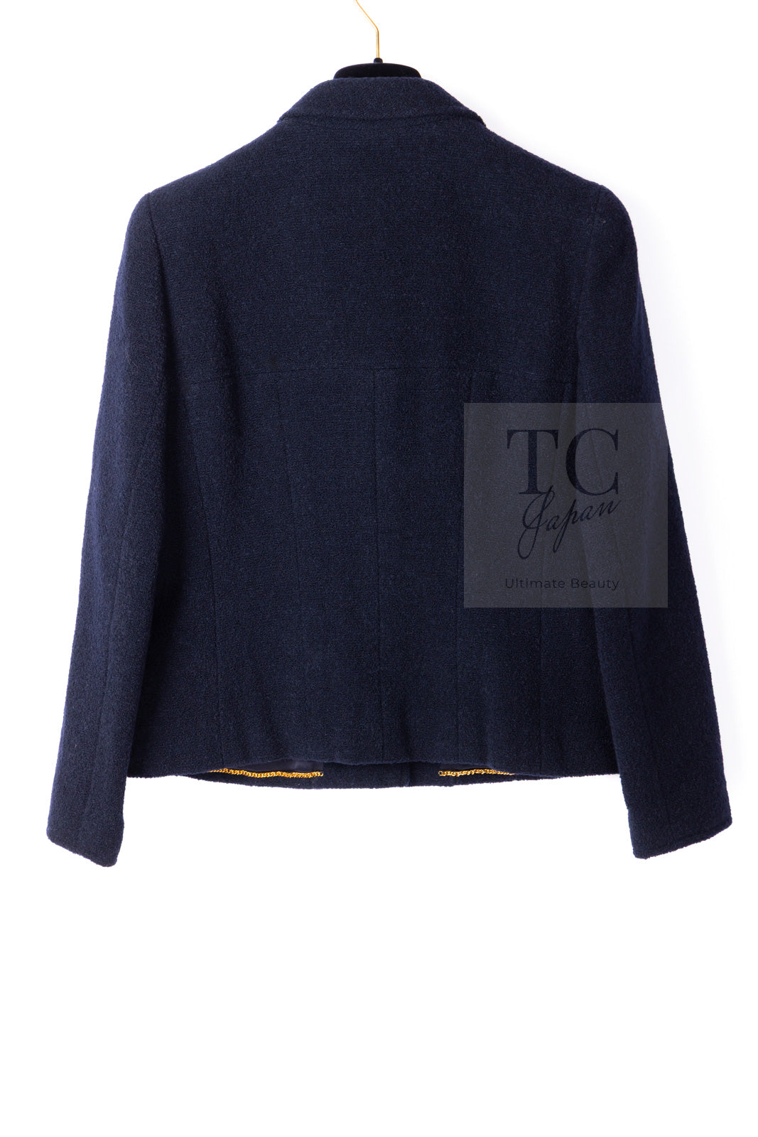 CHANEL 95A Vintage Dark Navy CC Buttons Wool Tweed Jacket Skirt Suit 44 シャネル ヴィンテージ ダーク ネイビー ココボタン ウール ダブル ツイード ジャケット スカート スーツ 即発