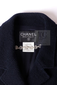 CHANEL 95A Vintage Dark Navy CC Buttons Wool Tweed Jacket Skirt Suit 44 シャネル ヴィンテージ ダーク ネイビー ココボタン ウール ダブル ツイード ジャケット スカート スーツ 即発