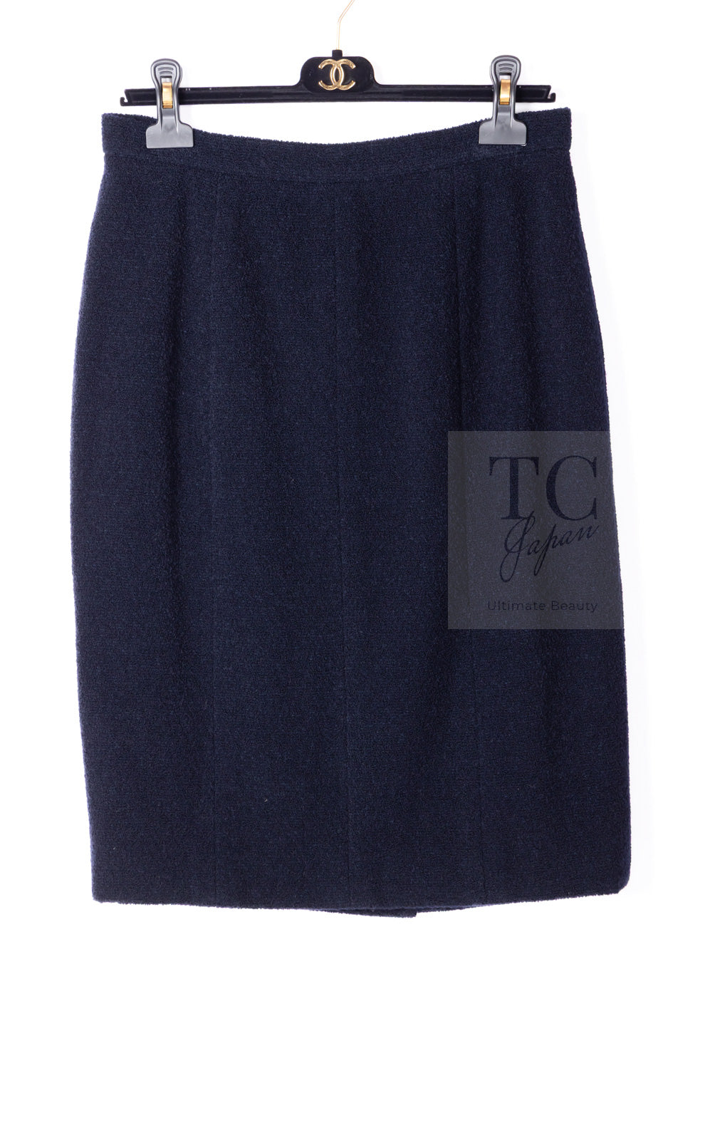 CHANEL 95A Vintage Dark Navy CC Buttons Wool Tweed Jacket Skirt Suit 44 シャネル ヴィンテージ ダーク ネイビー ココボタン ウール ダブル ツイード ジャケット スカート スーツ 即発
