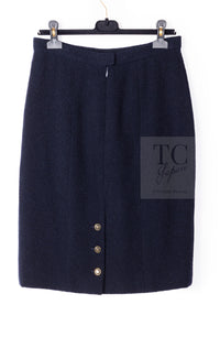 CHANEL 95A Vintage Dark Navy CC Buttons Wool Tweed Jacket Skirt Suit 44 シャネル ヴィンテージ ダーク ネイビー ココボタン ウール ダブル ツイード ジャケット スカート スーツ 即発