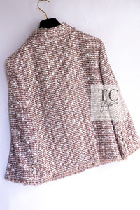 CHANEL 06S Brown White Beige Cotton Tweed Jacket Skirt Suit 40 42 シャネル ブラウン ホワイト ベージュ コットン ツイード ジャケット スカート スーツ 即発