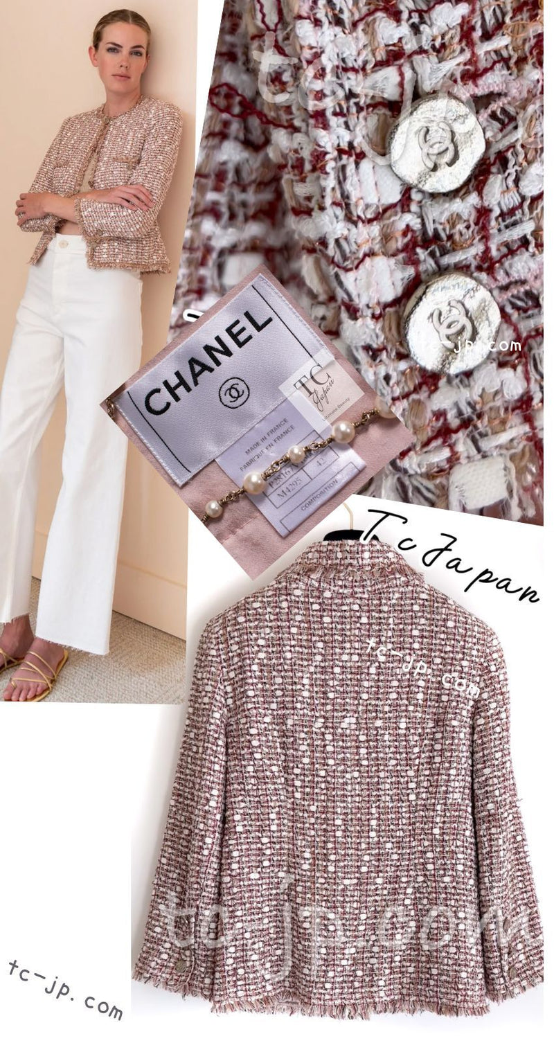 CHANEL 06S Brown White Beige Cotton Tweed Jacket Skirt Suit 40 42 シャネル ブラウン ホワイト ベージュ コットン ツイード ジャケット スカート スーツ 即発