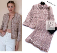 CHANEL 06S Brown White Beige Cotton Tweed Jacket Skirt Suit 40 42 シャネル ブラウン ホワイト ベージュ コットン ツイード ジャケット スカート スーツ 即発