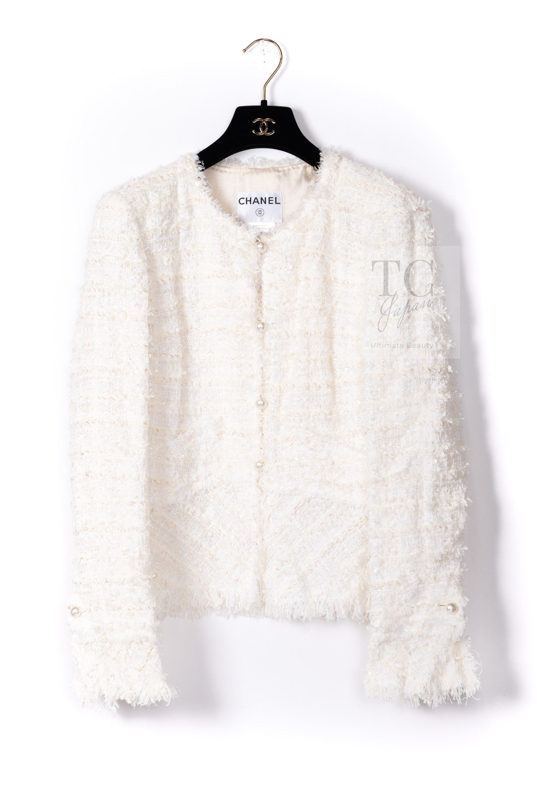 CHANEL 05S Ivory White Pearl Buttons Lesage Tweed Jacket Skirt Suit 40 42 シャネル アイボリー ホワイト パール CC ボタン ルサージュ ツイード ジャケット スカート スーツ 即発