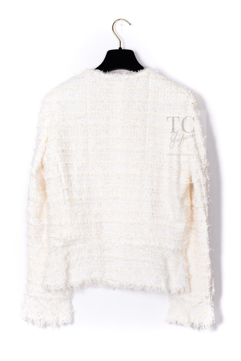CHANEL 05S Ivory White Pearl Buttons Lesage Tweed Jacket Skirt Suit 40 42 シャネル アイボリー ホワイト パール CC ボタン ルサージュ ツイード ジャケット スカート スーツ 即発