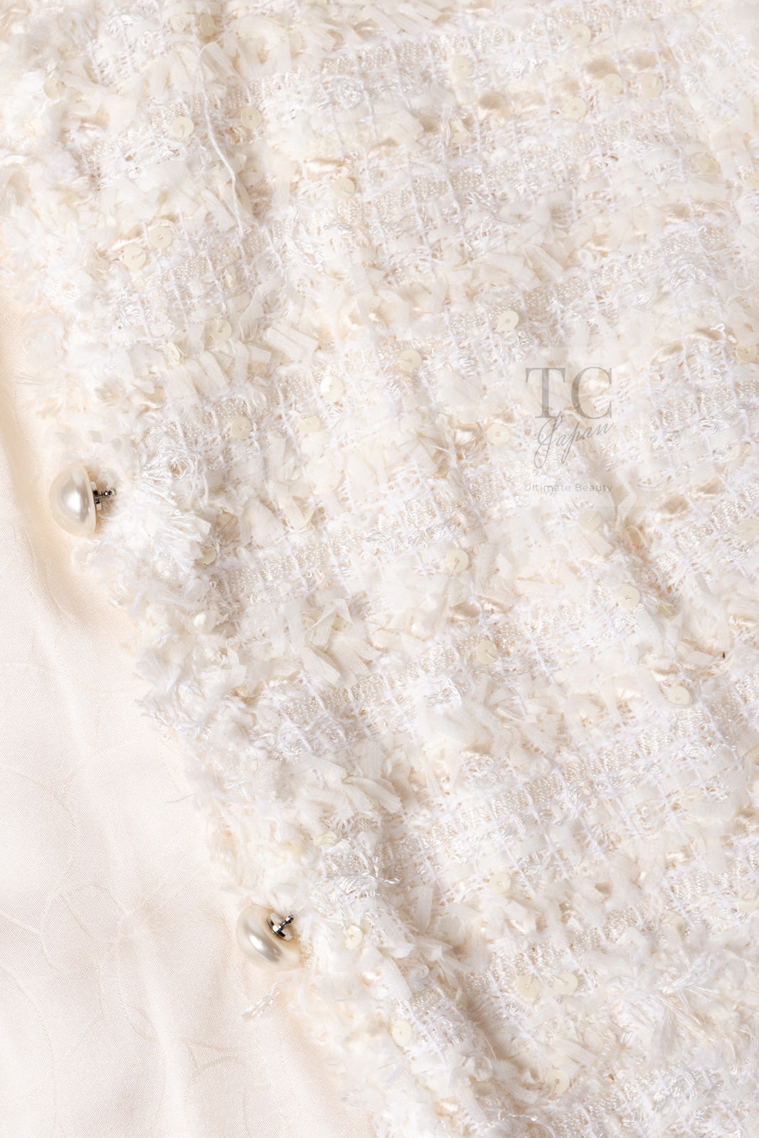 CHANEL 05S Ivory White Pearl Buttons Lesage Tweed Jacket Skirt Suit 40 42 シャネル アイボリー ホワイト パール CC ボタン ルサージュ ツイード ジャケット スカート スーツ 即発