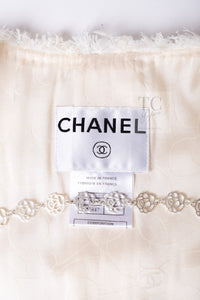 CHANEL 05S Ivory White Pearl Buttons Lesage Tweed Jacket Skirt Suit 40 42 シャネル アイボリー ホワイト パール CC ボタン ルサージュ ツイード ジャケット スカート スーツ 即発