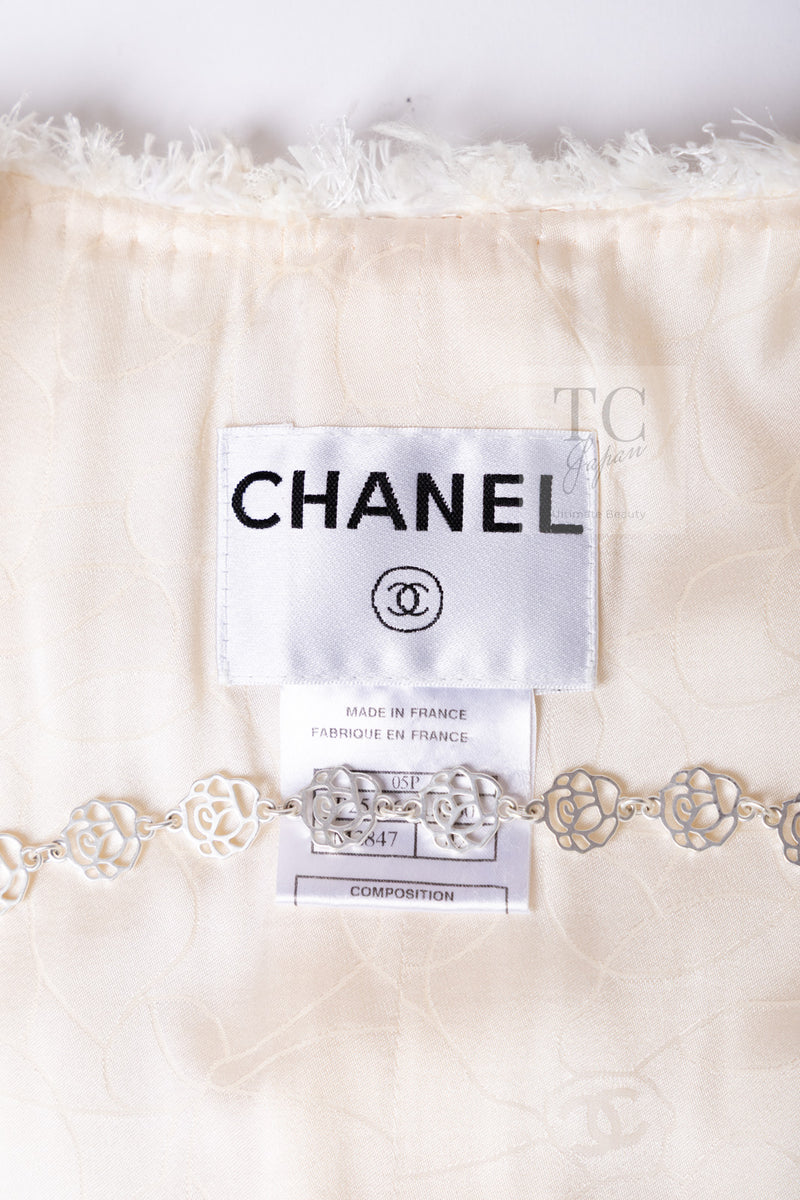 CHANEL 05S Ivory White Pearl Buttons Lesage Tweed Jacket Skirt Suit 40 42 シャネル アイボリー ホワイト パール CC ボタン ルサージュ ツイード ジャケット スカート スーツ 即発