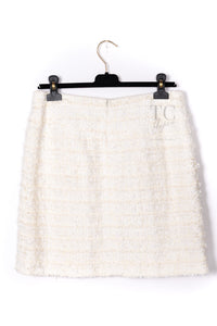 CHANEL 05S Ivory White Pearl Buttons Lesage Tweed Jacket Skirt Suit 40 42 シャネル アイボリー ホワイト パール CC ボタン ルサージュ ツイード ジャケット スカート スーツ 即発