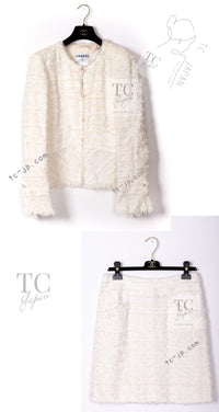 CHANEL 05S Ivory White Pearl Buttons Lesage Tweed Jacket Skirt Suit 36 40 42 シャネル アイボリー ホワイト パール CC ボタン ルサージュ ツイード ジャケット スカート スーツ 即発
