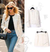 CHANEL 05S Ivory White Pearl Buttons Lesage Tweed Jacket Skirt Suit 40 42 シャネル アイボリー ホワイト パール CC ボタン ルサージュ ツイード ジャケット スカート スーツ 即発