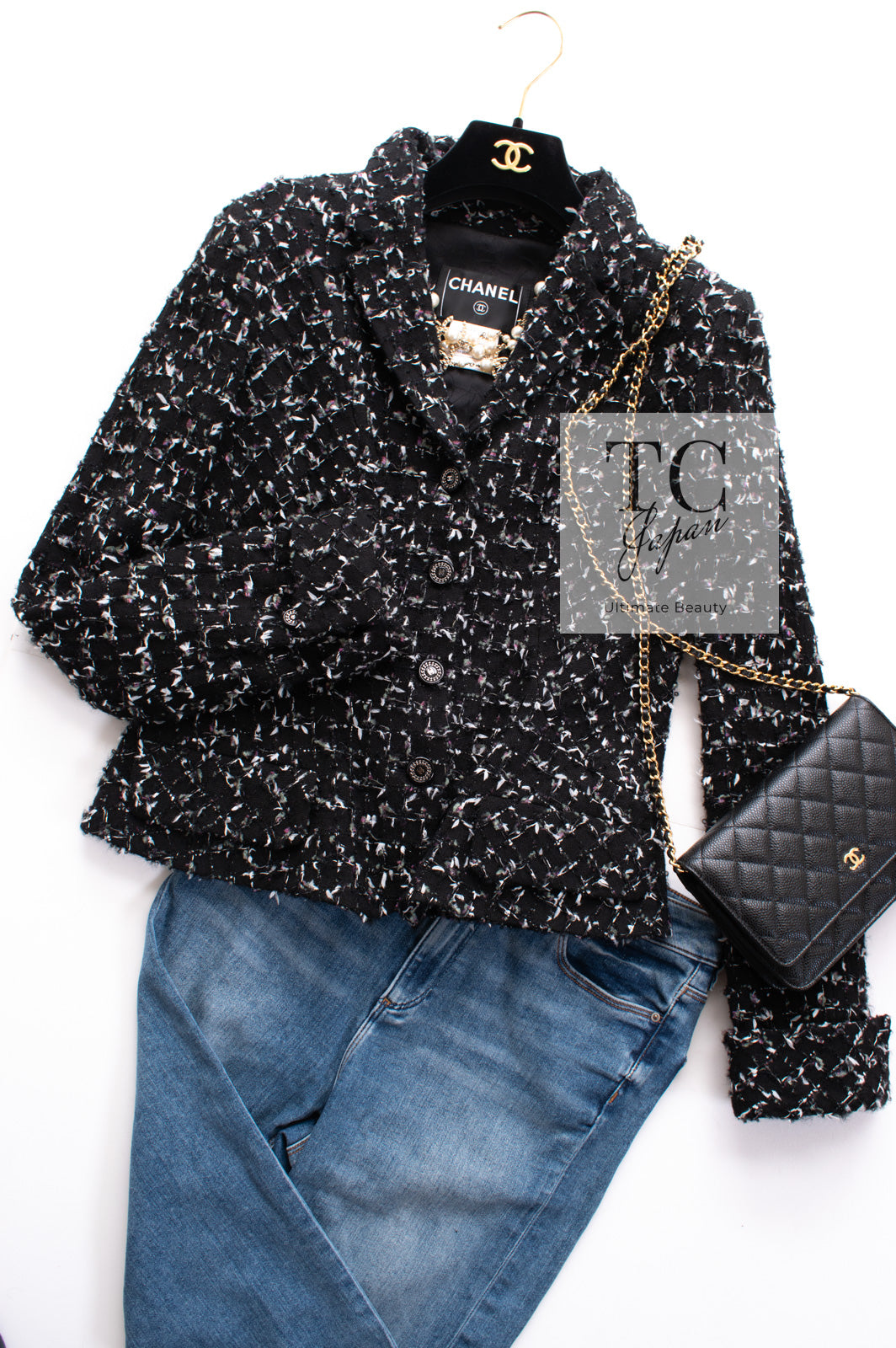 シャネル ジャケット スーツ CHANEL ブラック パープル ウール
