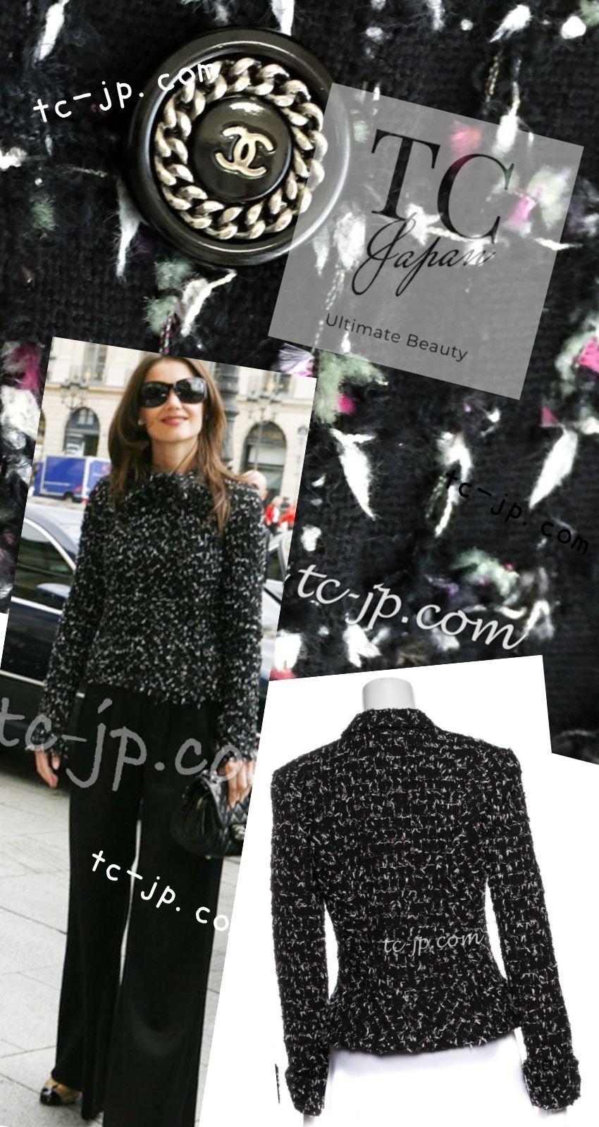 シャネル ジャケット スーツ CHANEL ブラック パープル ウール