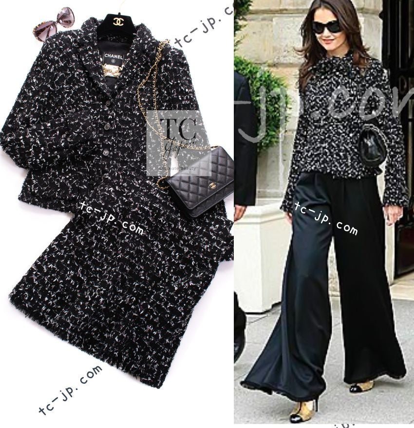 CHANEL 06A Black Purple Wool Cotton Mohair Tweed Jacket Skirt Suit 38 1