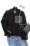 CHANEL 09PF Black Red Trim Moscow Wool Tweed Jacket Skirt Suit 38 シャネル ブラック レッド トリム ロマノフ ウール ツイード ジャケット スカート スーツ 即発