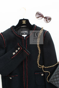 CHANEL 09PF Black Red Trim Moscow Wool Tweed Jacket Skirt Suit 38 シャネル ブラック レッド トリム ロマノフ ウール ツイード ジャケット スカート スーツ 即発