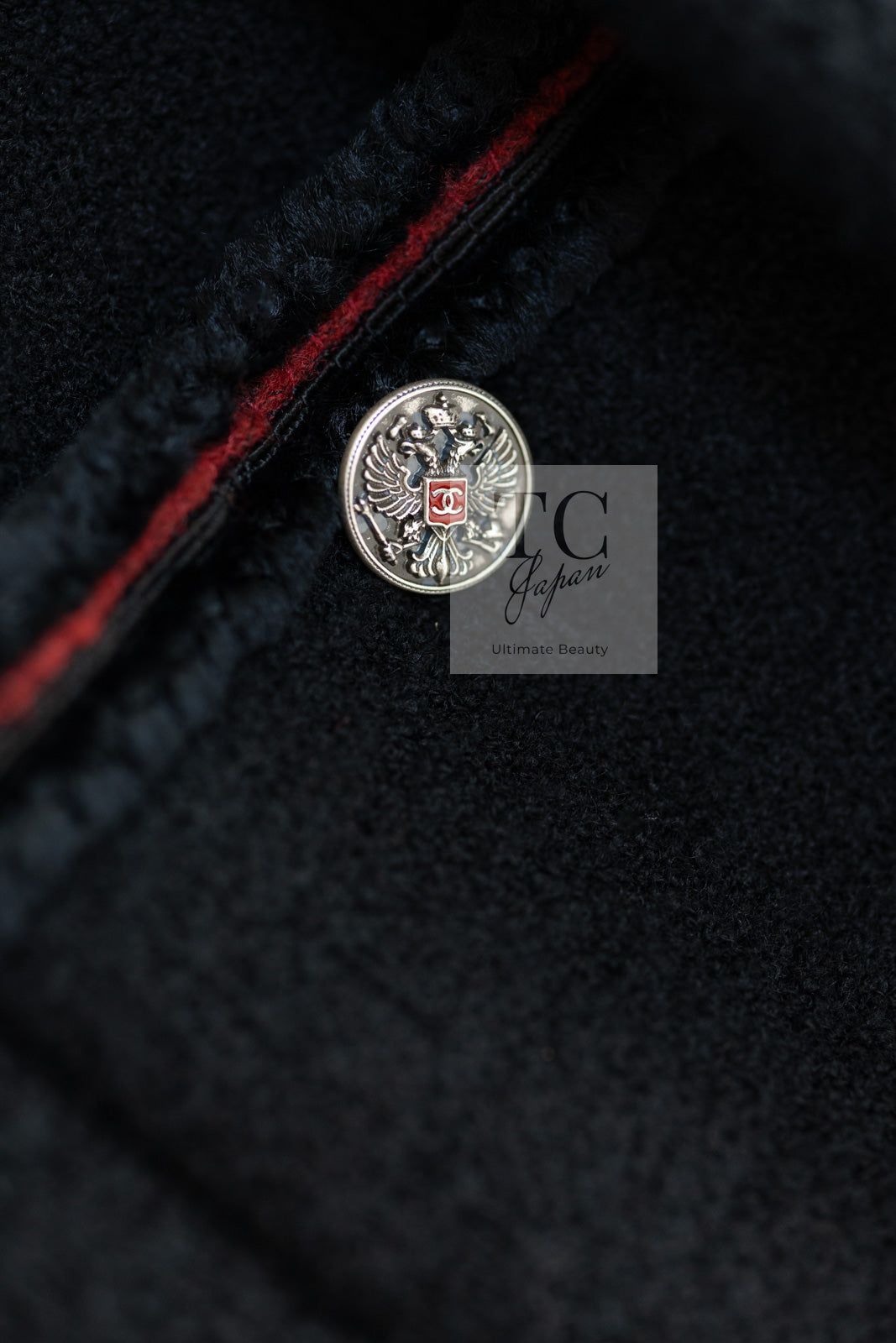 CHANEL 09PF Black Red Trim Moscow Wool Tweed Jacket Skirt Suit 38 シャネル ブラック レッド トリム ロマノフ ウール ツイード ジャケット スカート スーツ 即発