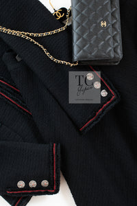CHANEL 09PF Black Red Trim Moscow Wool Tweed Jacket Skirt Suit 38 シャネル ブラック レッド トリム ロマノフ ウール ツイード ジャケット スカート スーツ 即発