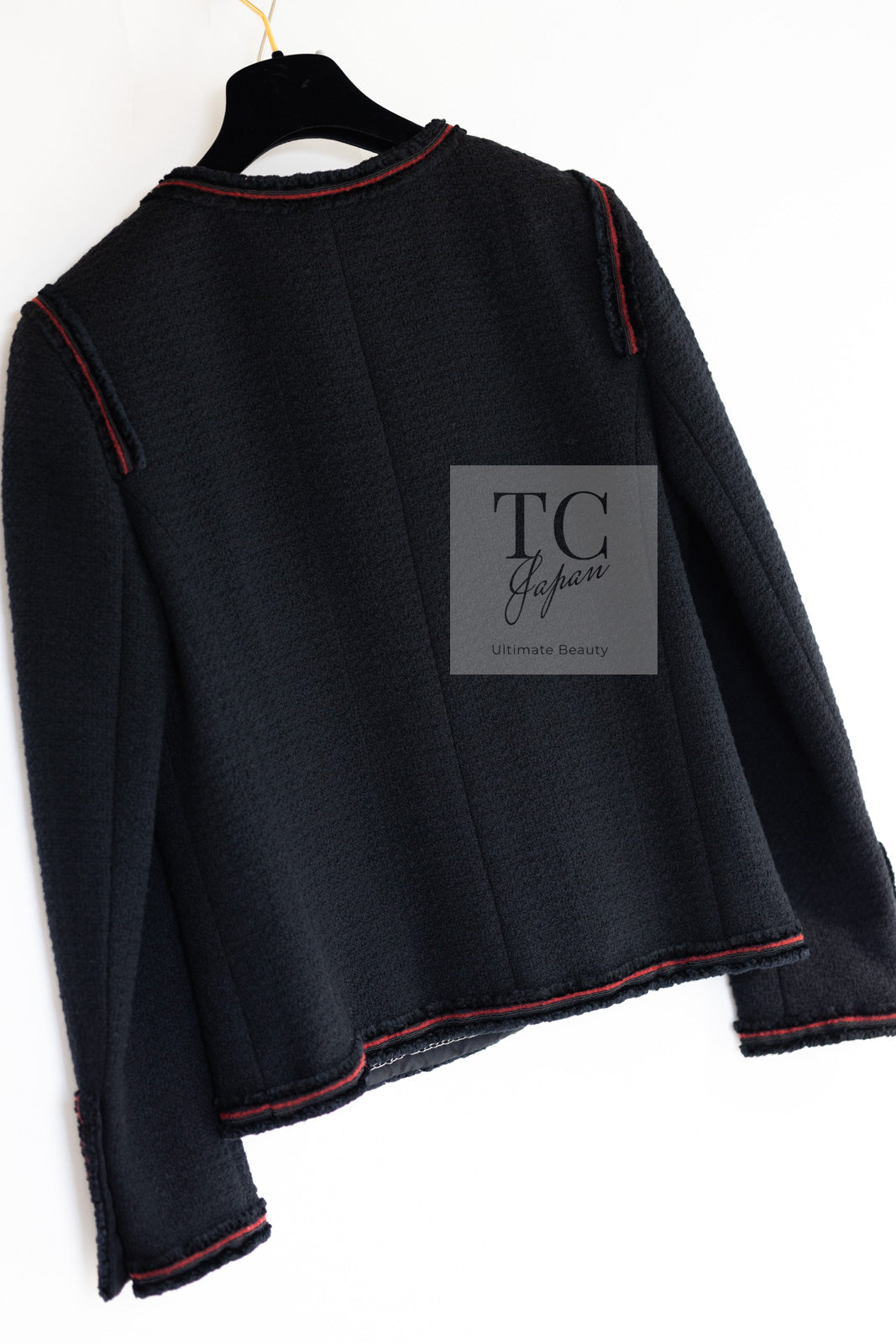 CHANEL 09PF Black Red Trim Moscow Wool Tweed Jacket Skirt Suit 38 シャネル ブラック レッド トリム ロマノフ ウール ツイード ジャケット スカート スーツ 即発