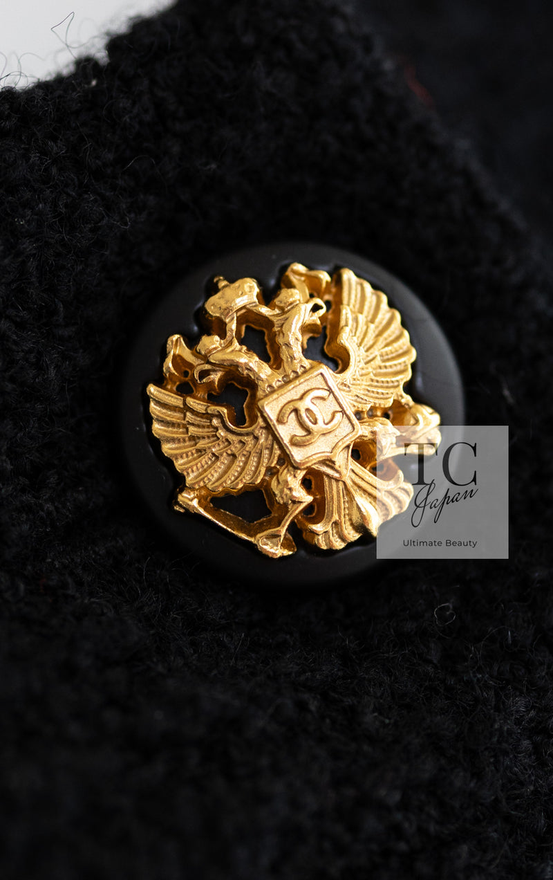 CHANEL 09PF Black Red Trim Moscow Wool Tweed Jacket Skirt Suit 38 シャネル ブラック レッド トリム ロマノフ ウール ツイード ジャケット スカート スーツ 即発