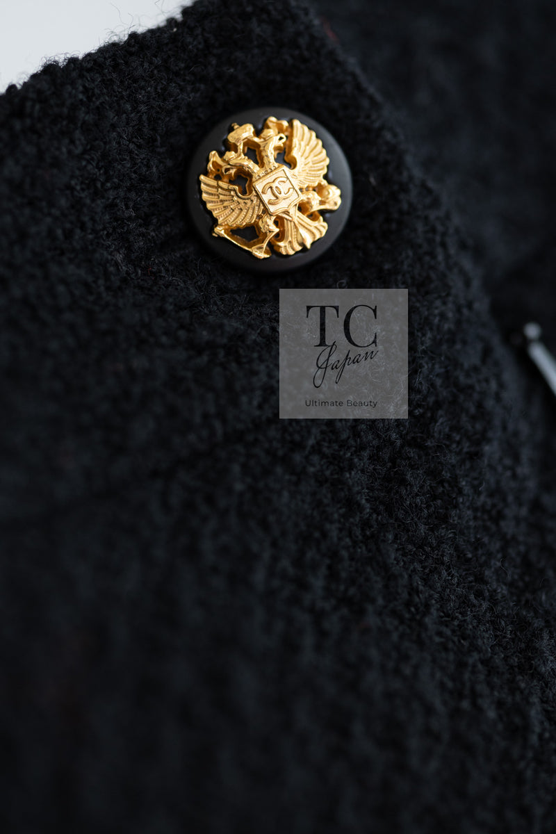 CHANEL 09PF Black Red Trim Moscow Wool Tweed Jacket Skirt Suit 38 シャネル ブラック レッド トリム ロマノフ ウール ツイード ジャケット スカート スーツ 即発