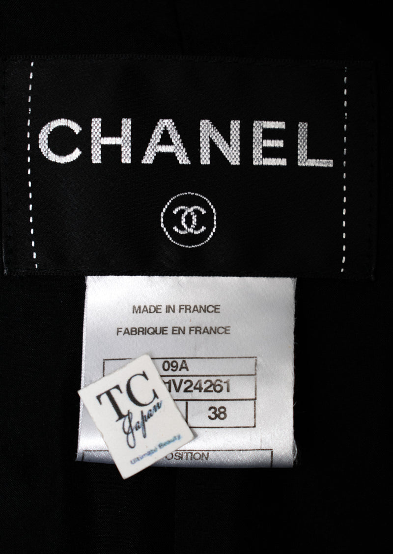 CHANEL 09PF Black Red Trim Moscow Wool Tweed Jacket Skirt Suit 38 シャネル ブラック レッド トリム ロマノフ ウール ツイード ジャケット スカート スーツ 即発