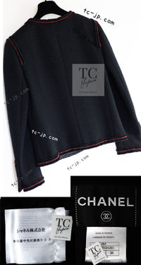 CHANEL 09PF Black Red Trim Moscow Wool Tweed Jacket Skirt Suit 38 シャネル ブラック レッド トリム ロマノフ ウール ツイード ジャケット スカート スーツ 即発
