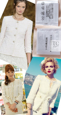 CHANEL 10S Pale Beige Pink Ivory Cotton Tweed Jacket 36 シャネル ペール ベージュ ピンク アイボリー コットン ツイード ジャケット 即発