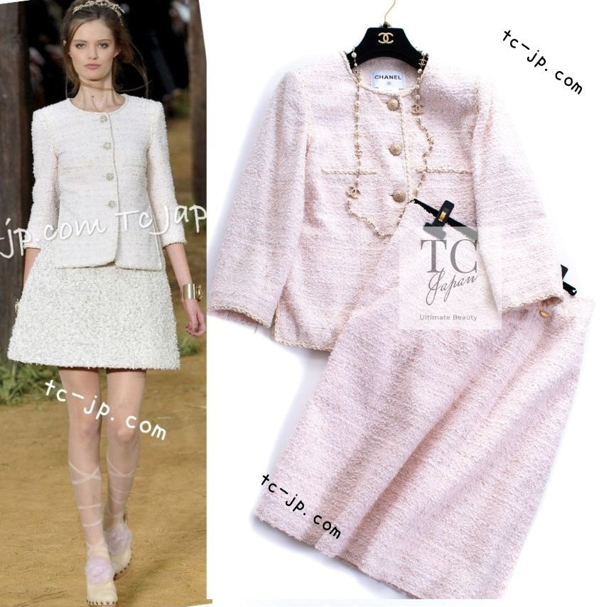 シャネル ジャケット スーツ CHANEL ペール ベージュ ピンク アイボリー コットン ツイード スカート 10S Pale Beige Pink  Ivory Cotton Tweed Jacket Skirt Suit – TC JAPAN